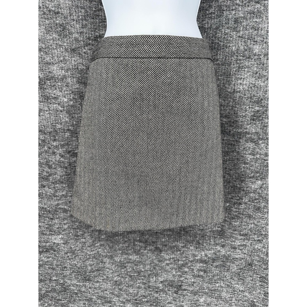 Gap Skirt Womens 10 Black White Herringbone Wool Tweed Lined Mini Career
